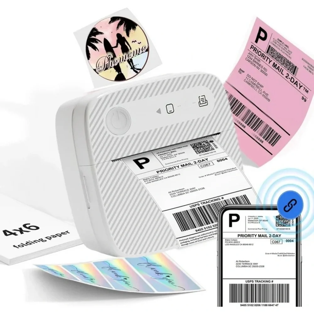 Portable White Thermal Label Printer for Cell Phones & Accessories